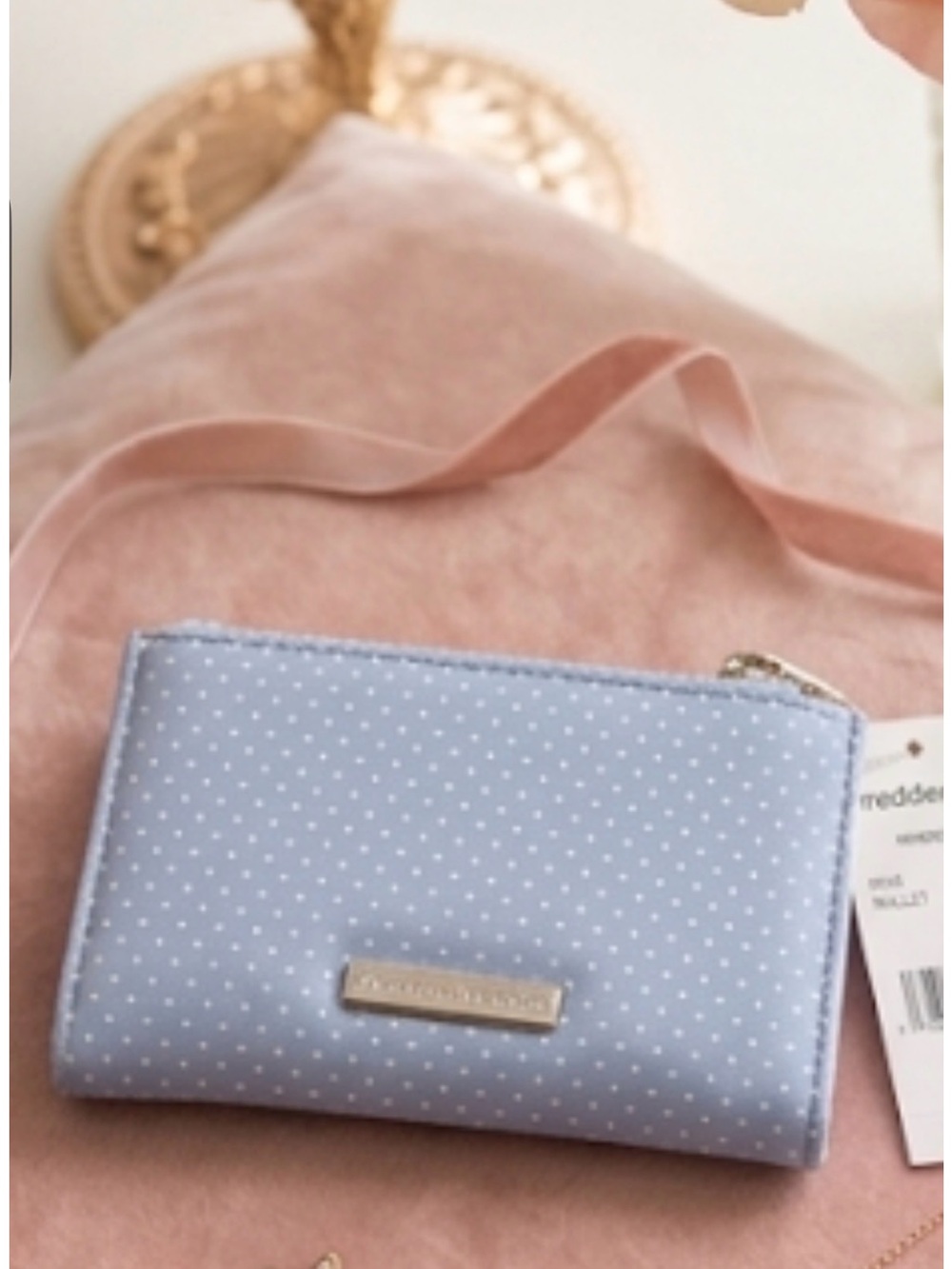 MADDEN GIRL Blue Polka Dot Cat Zip Wallet NWT - Picture 2 of 3